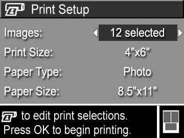4 Όταν η µηχανή συνδεθεί στον εκτυπωτή, στη µηχανή εµφανίζεται το µενού Print Setup (Ρύθµιση εκτύπωσης).