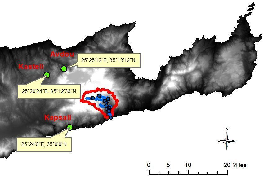 x. Εικόνα 4.2.2: Τοποθεσία μετεωρολογικών σταθμών λεκάνης απορροής Μύρτου 4.2.1.