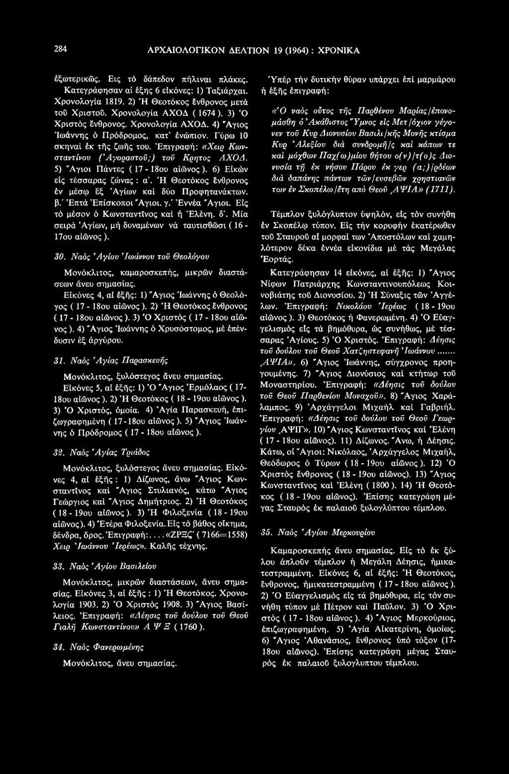Ναός 'Αγίου Ίωάννου τού Θεολόγου Μονόκλιτος, καμαροσκεπής, μικρών διαστάσεων άνευ σημασίας. Εικόνες 4, αί έξής: 1) Άγιος Ιωάννης ό Θεολόγος (17-18ου αίώνος ).