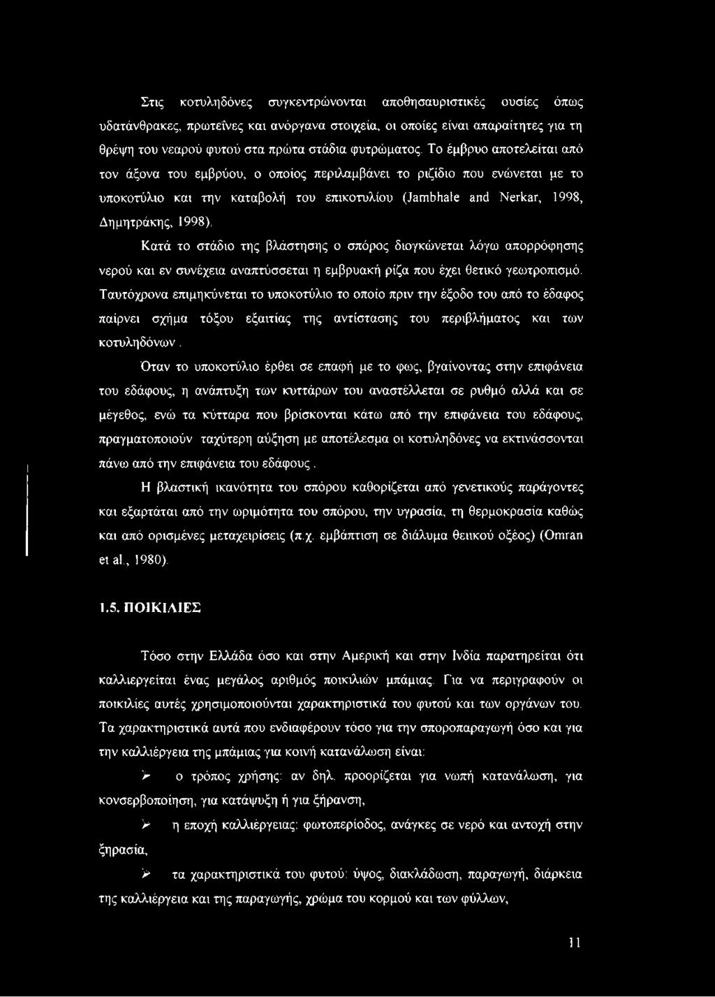 Κατά το στάδιο της βλάστησης ο σπόρος διογκώνεται λόγω απορρόφησης νερού και εν συνέχεια αναπτύσσεται η εμβρυακή ρίζα που έχει θετικό γεωτροπισμό.