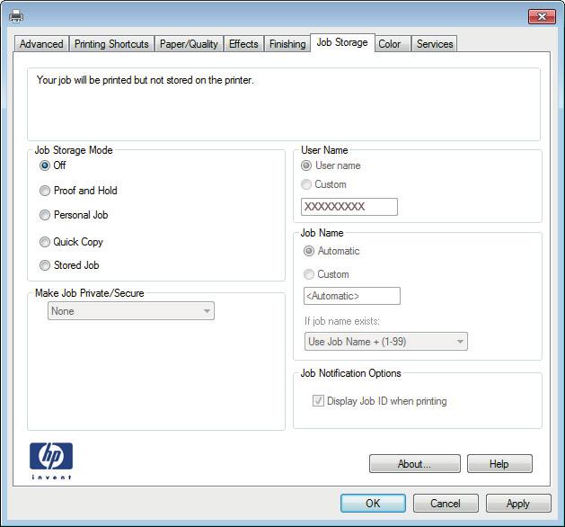 Δημιουργία αποθηκευμένης εργασίας (Windows) Αποθηκεύστε τις εργασίες στον εκτυπωτή για ιδιωτική εκτύπωση ή εκτύπωση με καθυστέρηση.