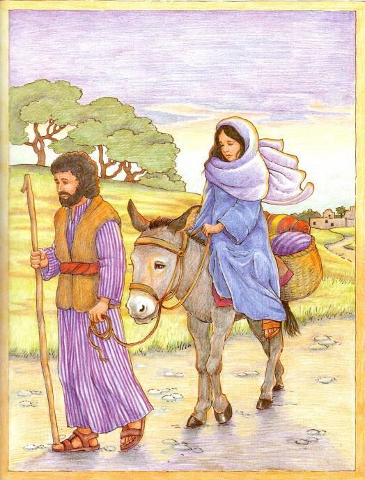 Την άλλη μέρα, μόλις χάραξε, ξεκίνησαν. Ο Ιωσήφ με τα πόδια, η Μαρία καβάλα σ' ένα γάιδαρο. Ο δρόμος ήταν μακρύς και δύσκολος. Κατάφεραν να φθάσουν στη Βηθλεέμ αργά το απόγευμα.