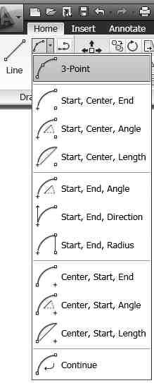Τόξο κύκλου Στην ορολογία του Autocad: Arc Εντολή: arc Βρίσκεται στο Tab: Home, στο Panel: Draw Εικονίδιο: Χαρακτηριστικά σημεία: 1. Κέντρο (=center) 2. Άκρα 3. Μέσο Ορίζεται 1.