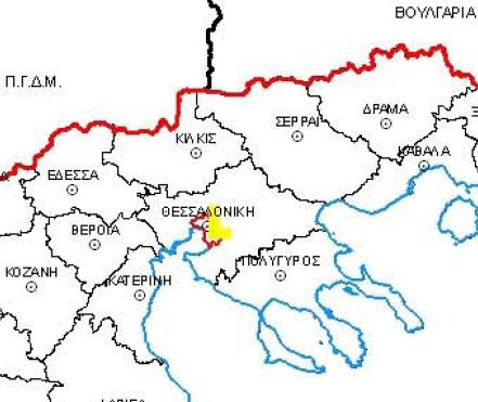 Εικόνα 6.16: Χαρτογράφηση μέσης ημερήσιας οριακής τιμής αιωρούμενων σωματιδίων για την ευρύτερη περιοχή της Κεντρικής Μακεδονίας. Εικόνα 6.