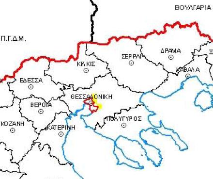 Εικόνα 6.19: Χαρτογράφηση ως προς την μέση ετήσια οριακή τιμή βενζολίου για την ευρύτερη περιοχή της Κεντρικής Μακεδονίας.