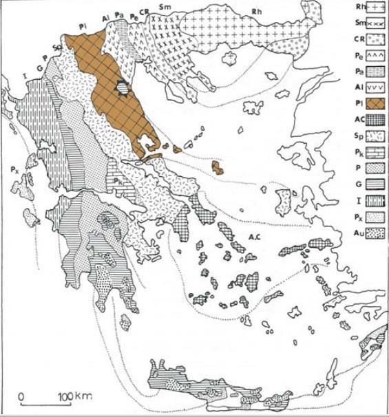 Εικϐνα 2.2: Γεωτεκτονικϋσ Ζώνεσ Ελλϊδοσ (www.geo.auth.gr) Η Ανώτερη Ζώνη αποτελεύται απϐ επύγειεσ αποθϋςεισ. Σα ιζόματα κϊθονται αςϑμφωνα πϊνω ςτουσ πλειϐκαινουσ ςχηματιςμοϑσ.
