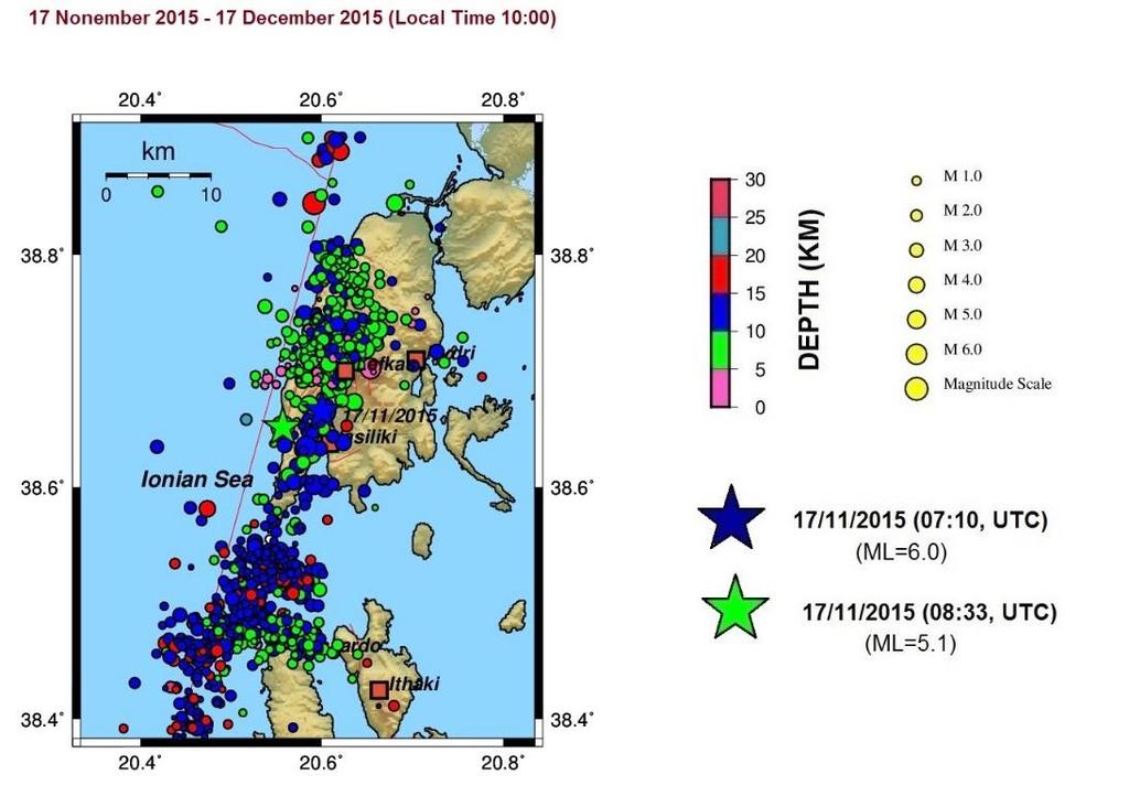fault, in contrast to the 2014 events that occurred on dextral strike-slip faults onshore Cephalonia (Valkaniotis et al., 2014; Boncori et al., 2015; see Figure 1 for fault surface projection).