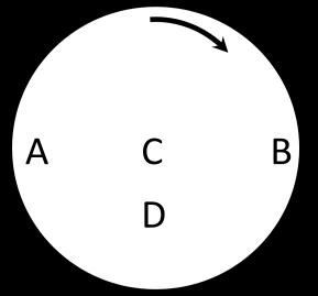 7 הצופים C B, A, ו- D חגורים לכסאות הדבוקים במקומות המסומנים באיור הכסאות דבוקים לקרוסלה המסתובבת במהירות זויתית קבועה מה מהבאים