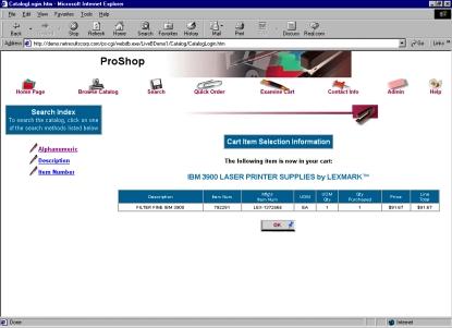 Τι υπάρχει στην επιλογή Examine Cart από τη στιγµή που έγινε κάποια αγορά από τον καταναλωτή. Αν θέλουµε να δηµιουργήσουµε µία κάρτα αγορών, πρέπει να έχει προηγηθεί κάποια αγορά.