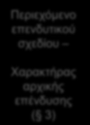 Όροι και Προϋποθέσεις υπαγωγής (Άρθρο 5) α. Δημιουργία νέας μονάδας Περιεχόμενο επενδυτικού σχεδίου Χαρακτήρας αρχικής επένδυσης ( 3) β. Επέκταση της δυναμικότητας υφιστάμενης μονάδας.