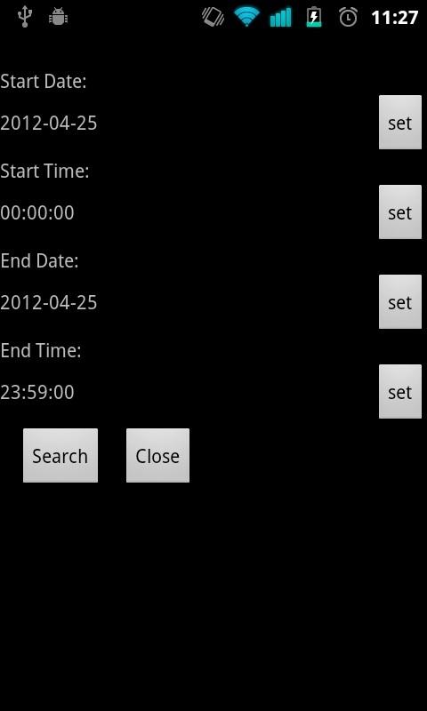 Συμπληρώστε start date (Ημερομηνία από), start time (Ώρα από), end date (Ημερομηνία έως), end time (Ώρα εως), πατώντας το κουμπι set (Ορίστε). Μετά πατήστε το κουμπί Search (Εύρεση).