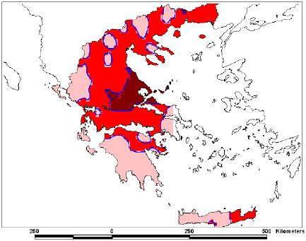 Για την τιμή s k και για περίοδο επαναφοράς 50 ετών, ορίζονται από το ελληνικό εθνικό προσάρτημα τρεις ζώνες χιονιού, με τις αντίστοιχες χαρακτηριστικές τιμές s k,0 των φορτίων χιονιού για έδαφος που