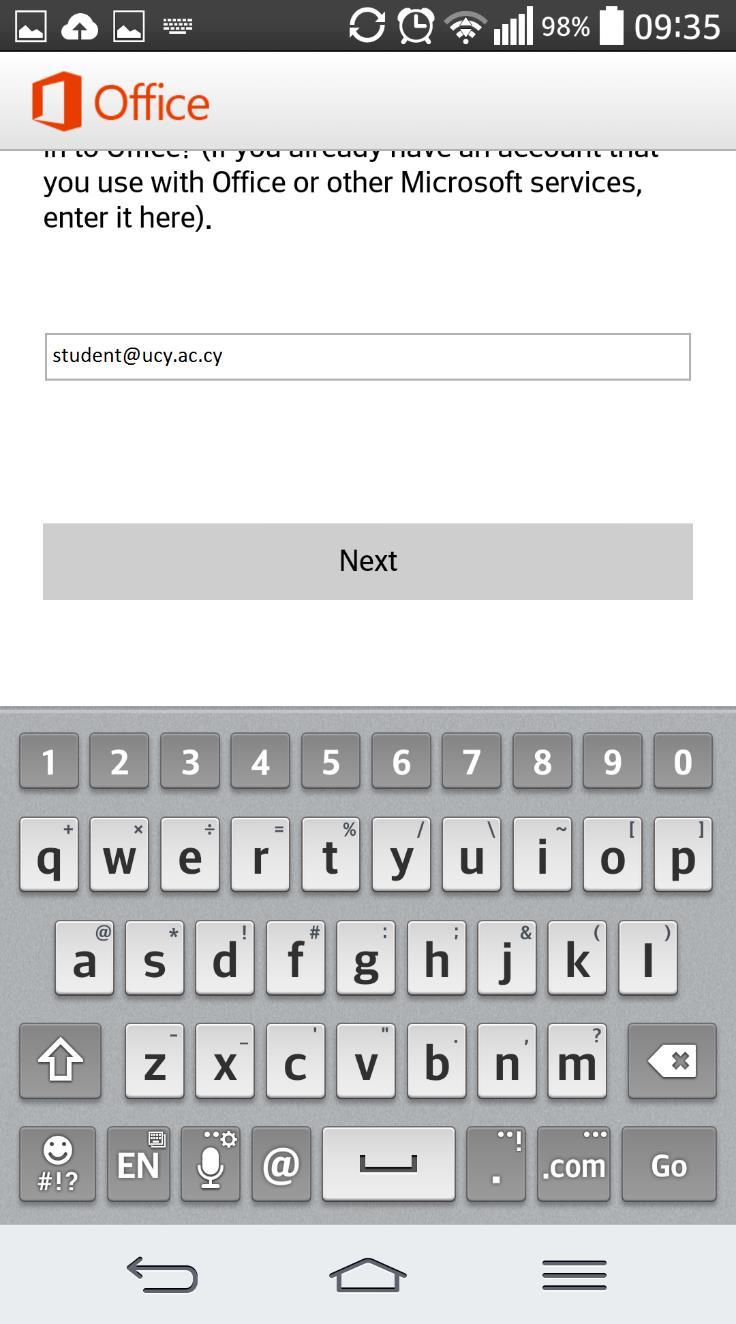 Βάζοντας το email account και