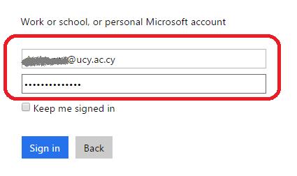ac.cy/office365 Η πρόσβαση δίδεται με το όνομα χρήστη (username@ucy.ac.cy)