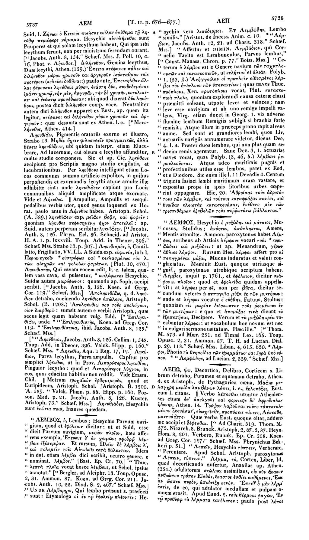 5737 ΛΕΜ [Τ. π. ρ. 676-677.] ΛΕΠ Suid. 1. Ζήνων ο KtrteOs ττοιήσας κοίλον επίθεμα τή ληκύθψ περιέφερε νόμισμα.