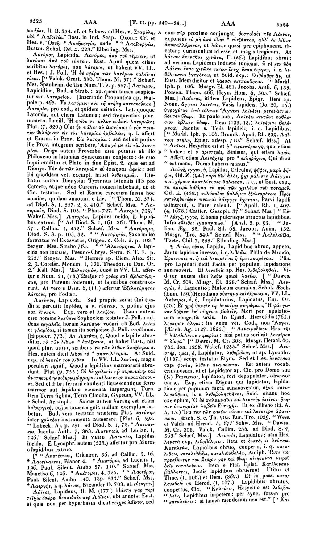 55 23 AAA [Τ. II. pp. 540 541.] ΛΑΑ 5524 ραοξόοί, II. Β. 334. cf. et Schow. ad Hes. v. Ιταφύλη, A cum πϋρ proximo conjungat, θεσπιδαές πϋρ Λάϊνον, ubi * Λ αξοϊκός." Bast, in Ind. Scap. Oxon.: Cf.
