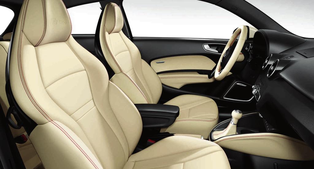 Audi exclusive 63 Δερμάτινος εξοπλισμός Audi exclusive σε δέρμα Fine Νappa λευκό Alabaster σε S Sport κάθισμα, πατάκια με δερμάτινο περίγραμμα λευκό Alabaster, ραφές σε κόκκινο Karmesin στα πλευρικά