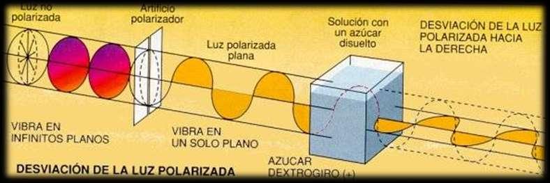 3. ISOMERÍA ÓPTICA Cuando se fai incidir un plano de luz polarizada sobre unha disolución de monosacáridos que posúen carbonos asimétricos, o plano de luz se desvía.