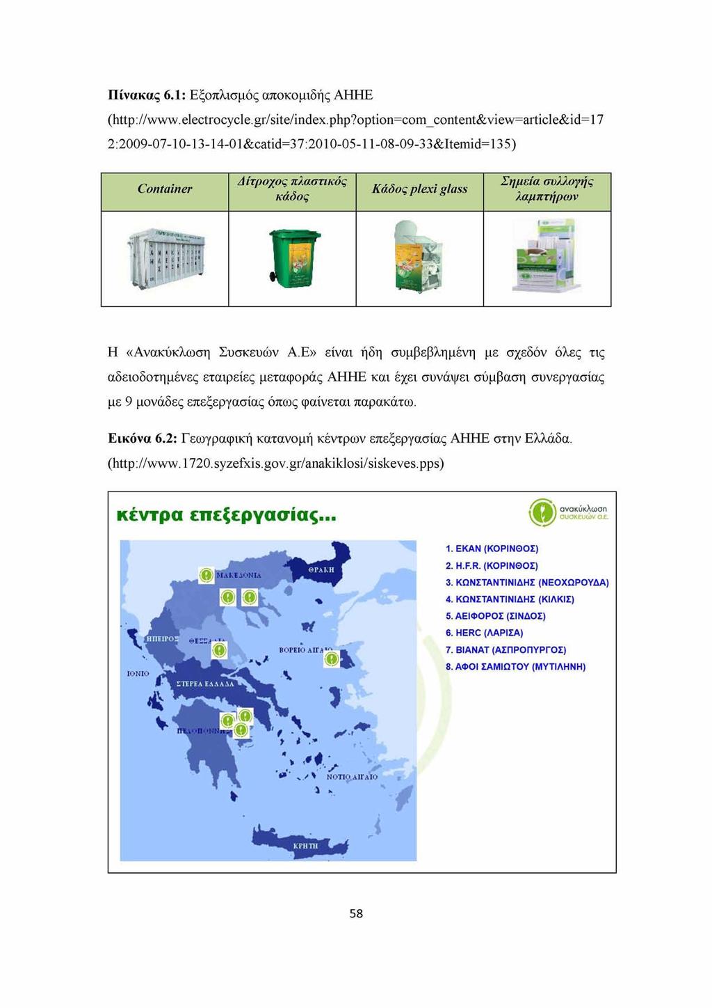 Πίνακας 6.1: Εξοπλισμός αποκομιδής ΑΗΗΕ (http://www.electrocycle.gr/site/index.php?