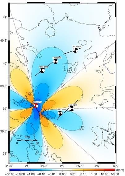Σχήμα 2.3 (ε): Χωρική κατανομή της ΔCFS που προκλήθηκε από τον σεισμό της Σκύρου στις 26/7/01, στην εξεταζόμενη περιοχή.