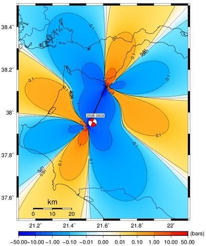 Σχήμα 2.3 (ζ): Χωρική κατανομή της ΔCFS που προκλήθηκε από τον σεισμό που έγινε στις 8/6/08 στην βορειοδυτική Πελοπόννησο.