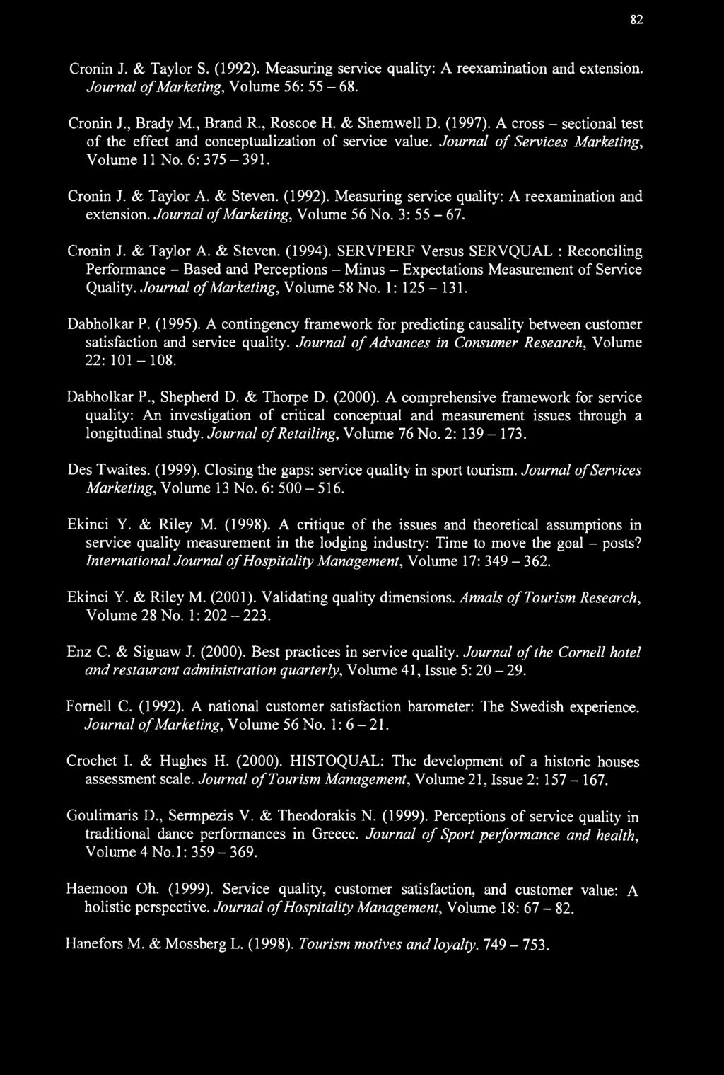Measuring service quality: A reexamination and extension. Journal of Marketing, Volume 56 No. 3: 55-67. Cronin J. & Taylor A. & Steven. (1994).