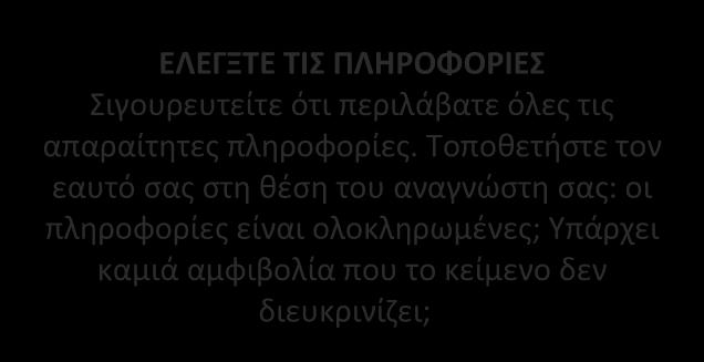 ΕΛΕΓΞΤΕ ΤΙΣ ΠΛΗΡΟΦΟΡΙΕΣ Σιγουρευτείτε ότι περιλάβατε όλες