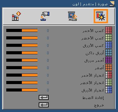 مفاتيح تحكم المستخدم اللون اضغط على في القائمة التالية كما هو موضح أدناه ثم استخدم الزر أو لتحديد عنصر.