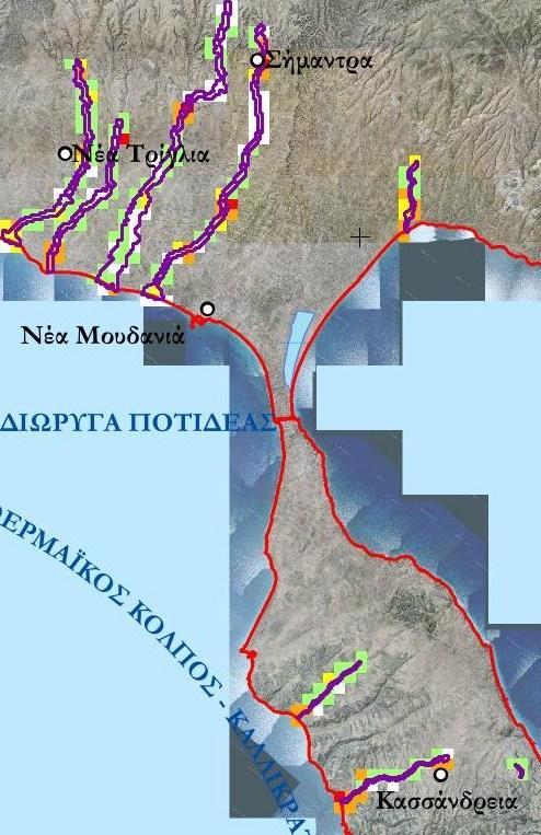 Εικόνα : Χάρτης Κινδύνου πλημμύρας Τ=100 ετών Ζώνης EL10RAK0003 7.4.