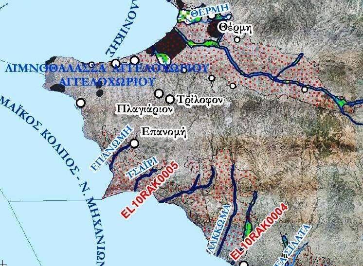 Εικόνα : Χάρτης Επικινδυνότητας πλημμύρας Τ=100 ετών Ζώνης EL10RAK0005 Η επικινδυνότητα εμφανίζεται στη Μεσαία κλάση σε αρκετά σημεία του μέσου ρού των ρεμάτων, κυρίως ως αποτέλεσμα των αυξανόμενων