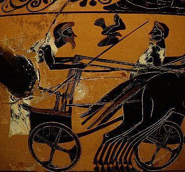 Zij gingen op de wagenbak staan en zij wierpen voor zich de loten (vaak in een helm). Achilleus schudde en het lot van Nestors zoon Antilochos sprong eruit. 36.