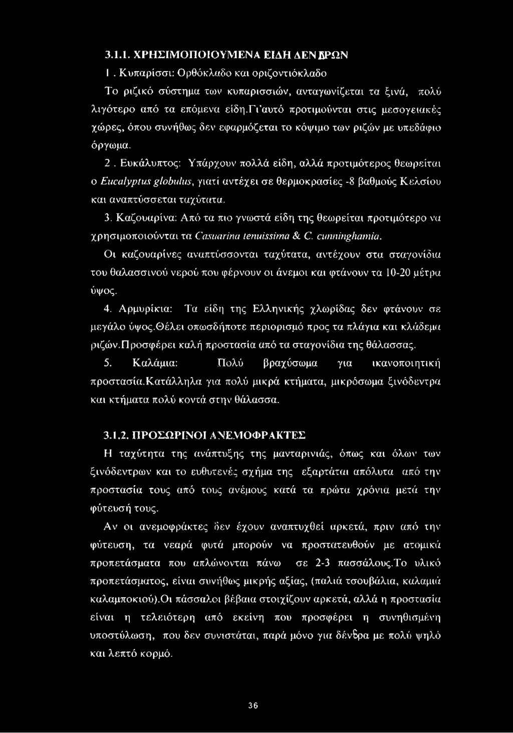 Ευκάλυπτος: Υπάρχουν πολλά είδη, αλλά προτιμότερος θεωρείται ο Eucalyptus globulus, γιατί αντέχει σε θερμοκρασίες -8 βαθμούς Κελσίου και αναπτύσσεται ταχύτατα. 3.