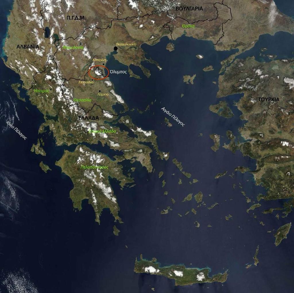 Εικόνα 5: Δορυφορική εικόνα του ελληνικού χώρου, από τον Μάρτιο του 2003.