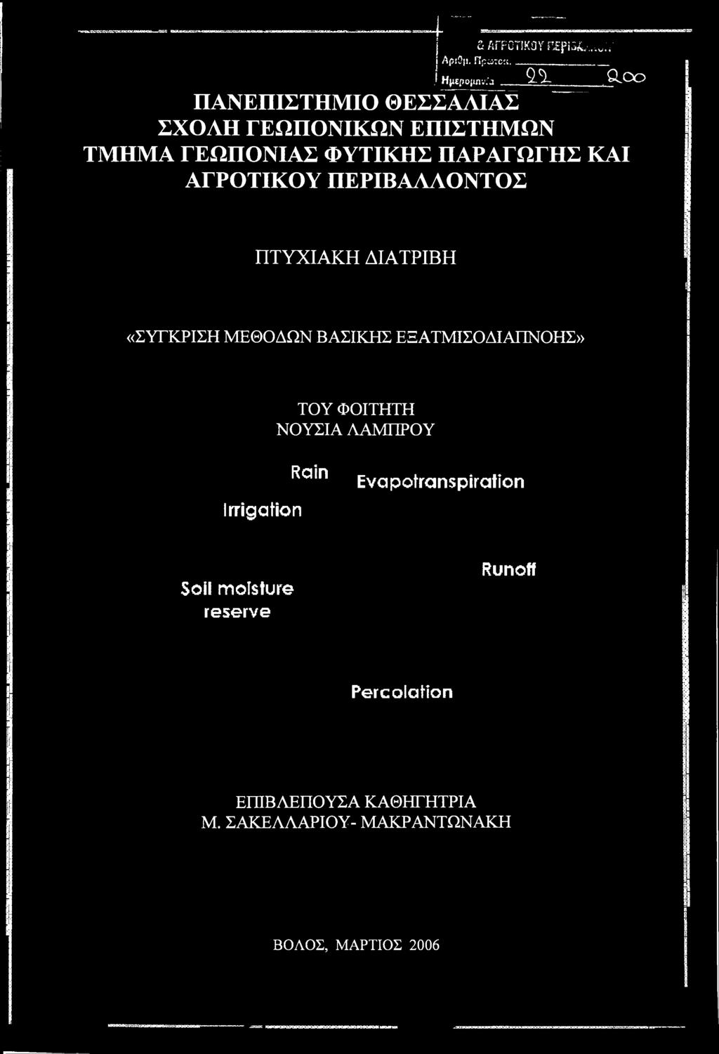 ΕΞΑΤΜΙΣΟΔΙΑΠΝΟΗΣ» ΤΟΥ ΦΟΙΤΗΤΗ ΝΟΥΣΙΑ ΛΑΜΠΡΟΥ Irrigation Rain