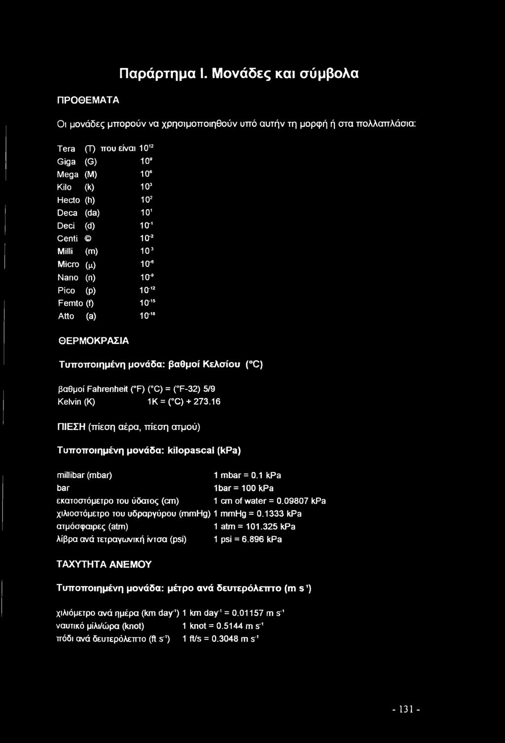 Deci (d) ισ1 Centi ία2 Milli (m) ίο3 Micro (μ) ισ6 Nano (n) ισ9 Pico (P) ία12 Femto (f) ισ15 Atto (a) ισ18 ΘΕΡΜΟΚΡΑΣΙΑ Τυποποιημένη μονάδα: βαθμοί Κελσίου ( C) βαθμοί Fahrenheit ( F) ( C) = ( F-32)