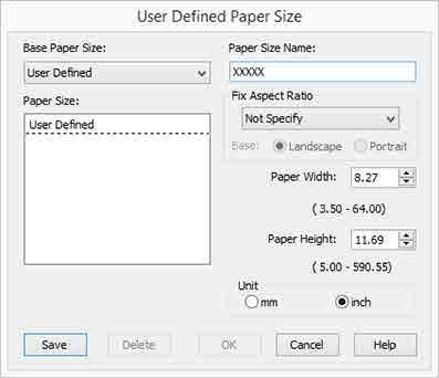 Επιλογές εκτύπωσης Εάν η αναλογία μήκους και πλάτους είναι η ίδια με κάποιο προκαθορισμένο μέγεθος χαρτιού, επιλέξτε το προκαθορισμένο μέγεθος χαρτιού από το Fix Aspect Ratio (Σταθερή αναλογία) και
