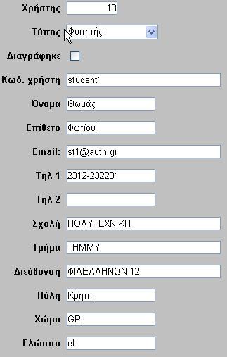 7.1 Γραμματεία - Καταχώρηση Στοιχείων Χρηστών Η γραμματεία καταχωρεί τα στοιχεία των χρηστών, δίνοντας τους ένα όνομα χρήστη και ένα