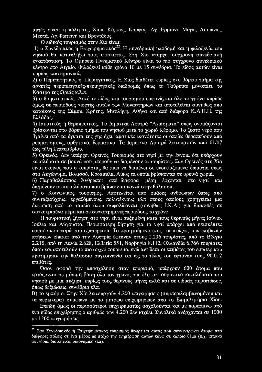 Το Ομήρειο Πνευματικό Κέντρο είναι το πιο σύγχρονο συνεδριακό κέντρο στο Αιγαίο. Φιλοξενεί κάθε χρόνο 10 με 15 συνέδρια. Το είδος αυτών είναι κυρίως επιστημονικά, 2) ο Περιπατητικός ή Περιηγητικός.