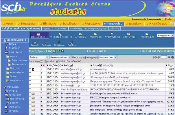 Μαθητική Δικτυακή Πύλη students.sch.gr Υπηρεσίες Ηλεκτρονικό Ταχυδρομείο Προσωπικοί λογαριασμοί ΠΣΔ στους μαθητές Γ Γυμνασίου τη σχολική χρονιά 2006-07 (12.