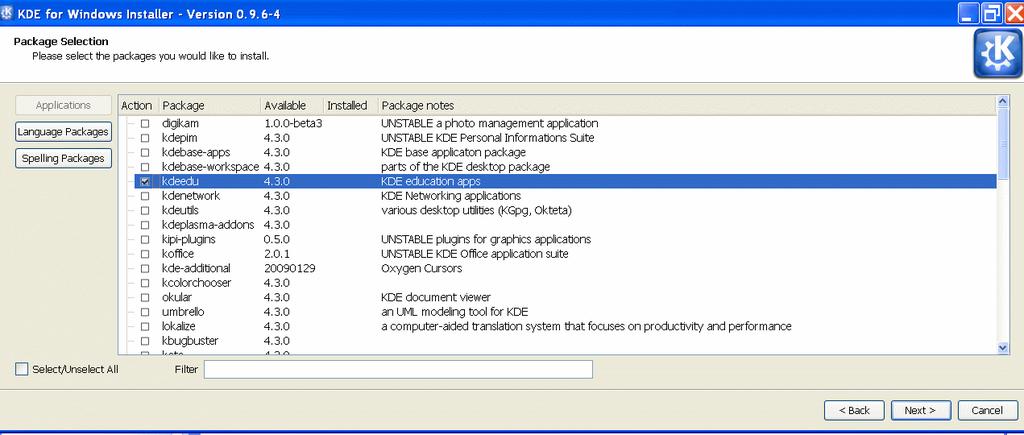 Επιλέγουµε a) Στην καρτέλα applications, το επιθυµητό πακέτο