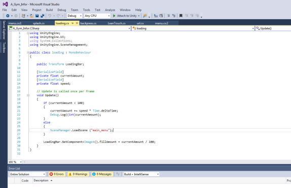 4 11 ο Πανελλήνιο Συνέδριο Καθηγητών Πληροφορικής Σχήμα 2 Προγραμματισμός C# σε MS Visual Studio Η επιλογή των λογισμικών σχεδίασης και προγραμματισμού της εφαρμογής SchoolAR, έγινε γιατί τα