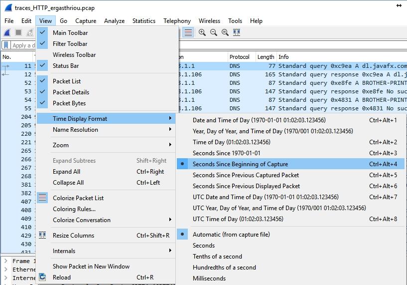 WIRESHARK Εξοικείωση με το περιβάλλον χρήσης (3/4) Εναλλαγή εμφάνισης χρόνου