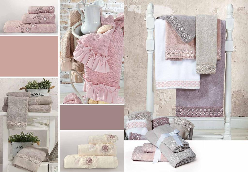 Tiffany Πετσέτες σετ 3 τμχ με δαντέλες και κεντήματα ή βολάν από 00% πενιέ βαμβάκι 550gr/m Linen Pink Eng.