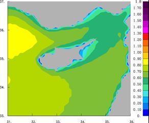 These first results reveal increased values of wave energy at the west coastline of Cyprus due to the prevailing swell