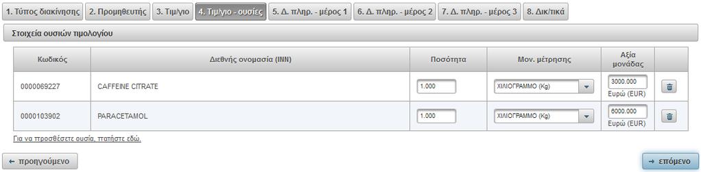 του Οργανισμού. Ο χρήστης συμπληρώνει το λεκτικό ή μέρος αυτού στο πεδίο Διεθνής ονομασία και πατάει αναζήτηση για να επιλέξει στη συνέχεια ένα έκδοχο από τη λίστα των προτεινόμενων επιλογών.