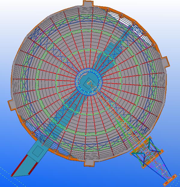 2.2 Περιγραφή φορέα Σχήμα 2.2 Γενική διάταξη έργου- Κάτοψη Ο μεταλλικός θόλος έχει διάμετρο βάσης 83 m και το μέγιστο ύψος της κατασκευής ανέρχεται στα 29.5 m.