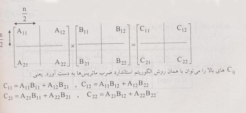 2 حال روش ضرب ماتریس ها را به صورت تقسیم و غلبه بیان می کنیم.