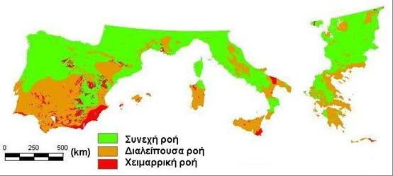 ΚΕΦΑΛΑΙO 1:ΕΙΣΑΓΩΓΗ Ένα ποσοστό 26% εκατό των επιφανειακών υδάτων στην νότια Ευρώπη μπορούν χαρακτηριστούν ως ποτάμια διαλείπουσας ροής (Σχήμα 1.1.) (Τζωράκη Ο., 2007).