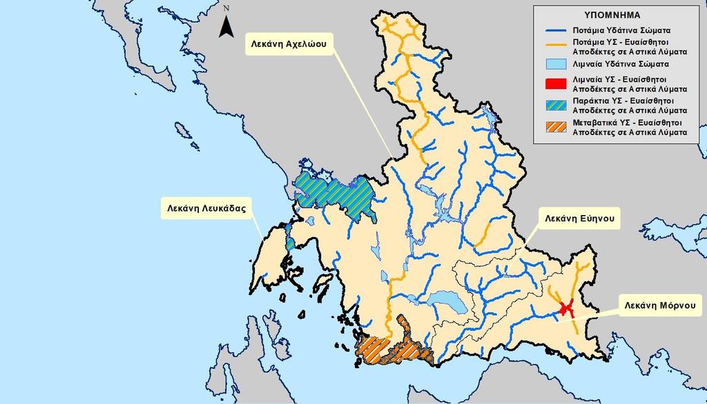 Χάρτης 15: Θεσμοθετημένες περιοχές ευαίσθητες στην παρουσία θρεπτικών ουσιών στο Υδατικό Διαμέρισμα Δυτικής Στερεάς Ελλάδας (EL04)