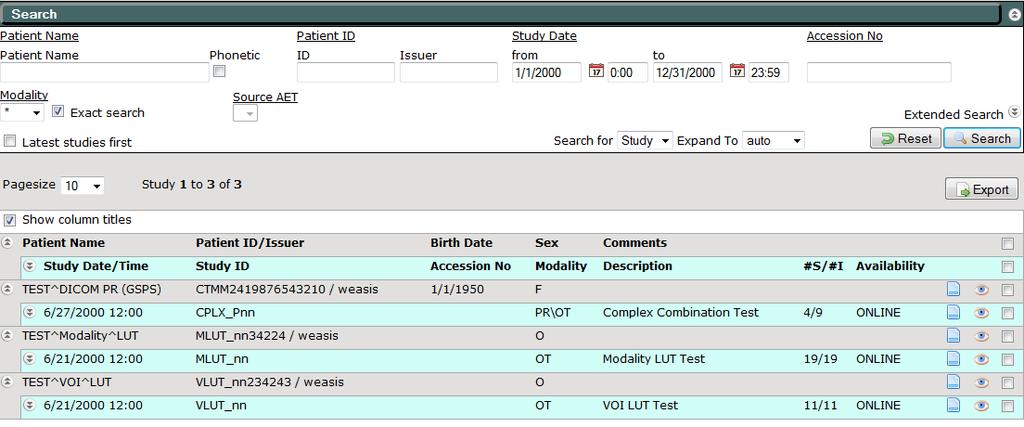 Αποθήκευση Δεδομένων σε PACS Παράδειγμα ιατρικής βάσης αναζήτησης σε ιατρική βάση δεδομένων. Αναζήτηση με κριτήριο την ημερομηνία εξέτασης.